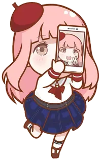 🙂 Cartone animato, Anime, Ragazza, Carino, Selfie, Kawaii telegram sticker