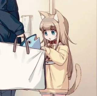 🧡 kocica, anime, ryba, torba na zakupy, kemonomimi telegram sticker