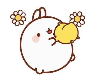 🌸 lapin, mignon, animal, dessin animé, fleur, animation telegram sticker