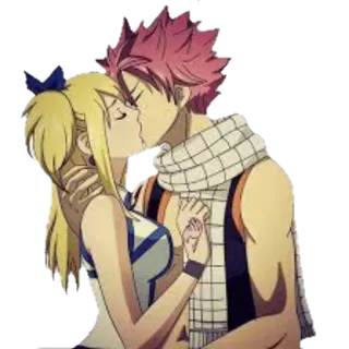 😚 Natsu Dragneel Fairy Tail 애니메이션, 키스, 로맨스, 귀여운, 만화, 커플 telegram sticker