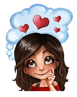 ❤ amor, corações, pensando, menina, fofo, desenho animado telegram sticker