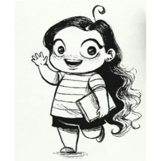 😃 Cartoon, Mädchen, Zeichnung, Buch, Winken telegram sticker