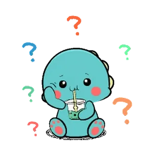 🦕 공룡, 귀여운, 만화, 물음표, 음료, 캐릭터 whatsapp sticker