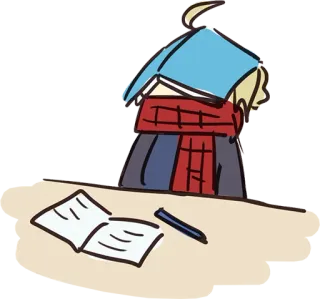 😪 studio, libro, studente, lettura, sciarpa, penna, scrivania telegram sticker