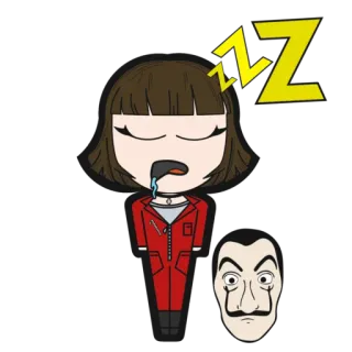 😴 Tokyo Money Heist Cartoon, Schlafend, Netflix, Haus des Geldes, Roter Anzug, Figur, Fernsehsendung whatsapp sticker