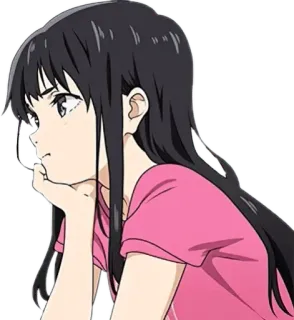 😑 anime, chica, pensativa, retrato, dibujos animados whatsapp sticker