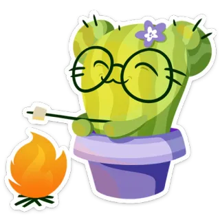 🔥 cacto, marshmallow, fogo, fofo, planta, kawaii, flor, óculos whatsapp sticker