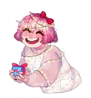 🧡 Kianaifu fofo, anime, menina, presente, luzes, cabelo rosa telegram sticker