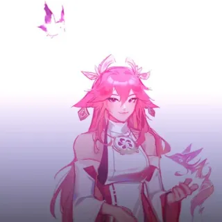 🔮 Yae Miko Genshin Impact 애니메이션, 비디오 게임, 여우, 보라색, 분홍색, 야에 미코 whatsapp sticker