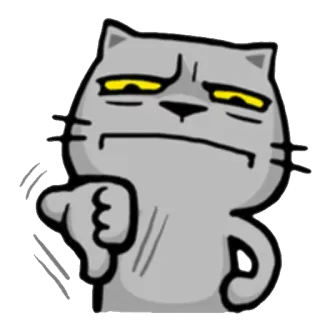 👎 Katze, Daumen Runter, Ablehnung, Negativ, Cartoon, Tier, Grau telegram sticker