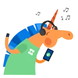 π€ unicorn, headphones, cell phone, sticker, cartoon telegram sticker