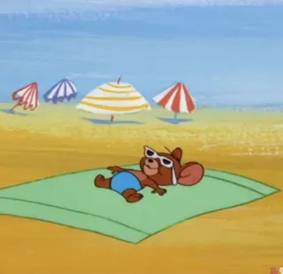 😘 Jerry Tom and Jerry dibujos animados, playa, sol, relajación, gafas de sol, ratón telegram sticker