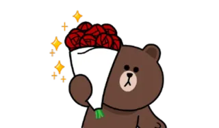 💐 Brown Bear медведь, мультфильм, розы, букет, цветы, милый, персонаж whatsapp sticker