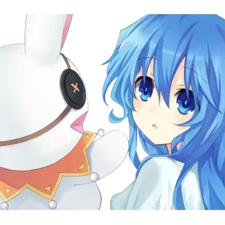 😦 animé, personnage, fille, dessin animé, cheveux bleus, mignon whatsapp sticker
