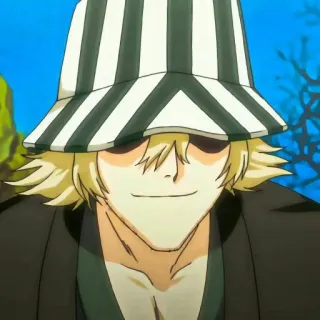 💜 Kisuke Urahara Bleach アニメ, マンガ, 浦原喜助, ブリーチ, キャラクター, 帽子, 笑顔 telegram sticker