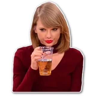 🍺 Taylor Swift Taylor Swift, chanteuse, pop star, boire, rouge à lèvres rouge, femme telegram sticker