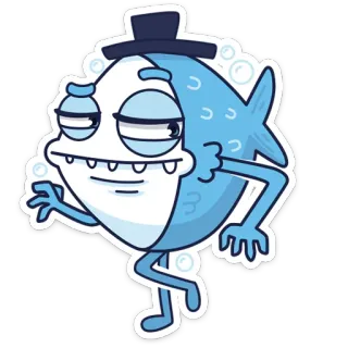 😉 pesce, cartone animato, animale, personaggio, blu, cilindro telegram sticker