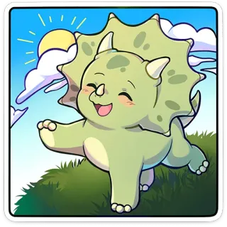 ⭐ dinosaure, tricératops, mignon, dessin animé, animal, préhistorique, nature, joyeux telegram sticker