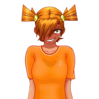 👿 Chica anime, Personaje de dibujos animados, Mujer, Pelo naranja, Coletas, Ilustración telegram sticker