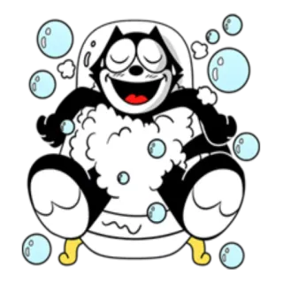 🛁 Felix the Cat dibujos animados, gato, baño, burbujas, Félix el Gato whatsapp sticker