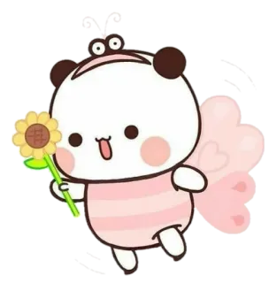 🐻 cartone animato, carino, panda, fiore, adesivo, kawaii telegram sticker