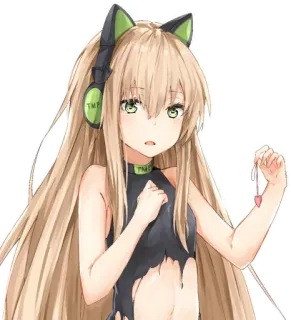 😍 anime, girl, cat ears, headphones, cute whatsapp sticker
