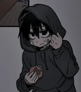 🖤 Anime, Traurig, Hoodie, Donut, Junge, Cartoon whatsapp sticker