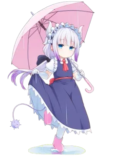 ☺️ Kanna Kamui Miss Kobayashi's Dragon Maid anime, dragão, kawaii, guarda-chuva, cabelo roxo, fofo, Kanna whatsapp sticker