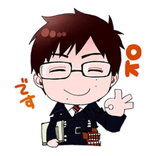 👌 OK です Anime, Mangá, Chibi, Kawaii, Óculos, OK whatsapp sticker