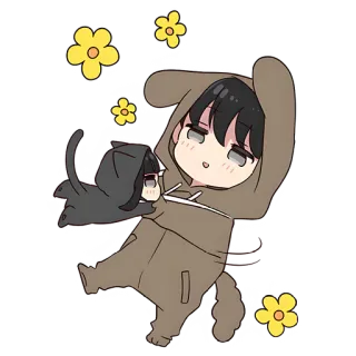 🥰 Anime, Chibi, Słodkie, Kot, Kwiaty whatsapp sticker