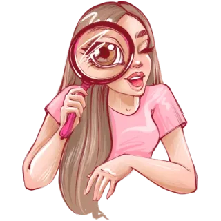 🧐 mujer, lupa, ojo, investigación, dibujos animados, dibujo telegram sticker