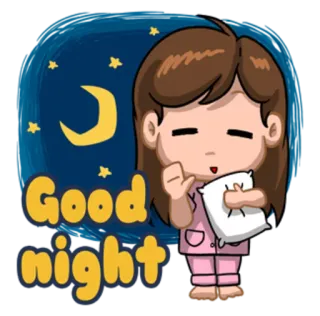 🌙 Good night chúc ngủ ngon, giấc ngủ, mặt trăng, các ngôi sao, phim hoạt hình whatsapp sticker