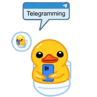 🚽 Duck Telegramming duck, toilet, smartphone, chatting, telegram, cute, cartoon, messaging, yellow, bathroom whatsapp sticker