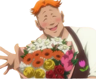 ☺️ Blume, Blumenstrauß, orange Haare, Anime, Cartoon, Blumen telegram sticker