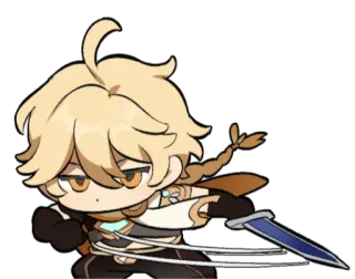 ✨ Aether Genshin Impact Äther, Genshin Impact, Spiel, Schwert, Anime, Chibi telegram sticker