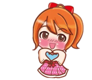 ❣ cô gái anime, dễ thương, hoạt hình, tim bằng tay, chibi, tóc cam, kawaii telegram sticker