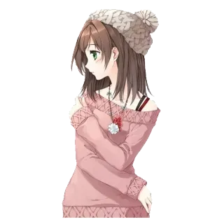 😗 Anime, Mädchen, süß, Winter, Mütze, Pullover whatsapp sticker