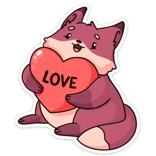 ❤️ LOVE 爱, 狐狸, 心, 可爱, 卡通, 贴纸 telegram sticker