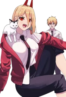 😈 Power Chainsaw Man anime, manga, devil, horns, cat, Chainsaw Man telegram sticker