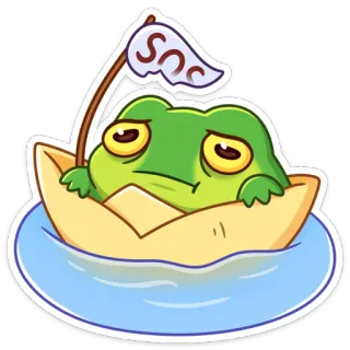 😐 SOS grenouille, SOS, détresse, bateau, dessin animé, triste, drapeau whatsapp sticker