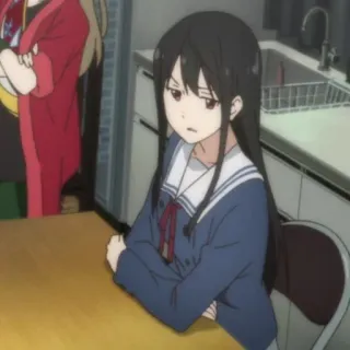 🍶 Anime, Mädchen, Matrosenuniform, lange Haare, gelangweilt, Küche whatsapp sticker