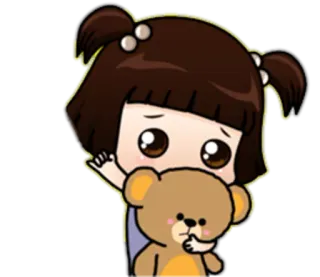👋 Cartoon, Mädchen, Teddybär, Niedlich, Kind telegram sticker