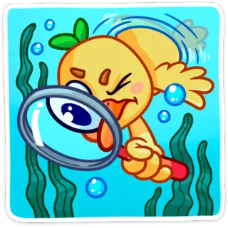 🧐 cartoon, emoji, magnifying glass, underwater, seaweed, bubbles, cute, character whatsapp sticker