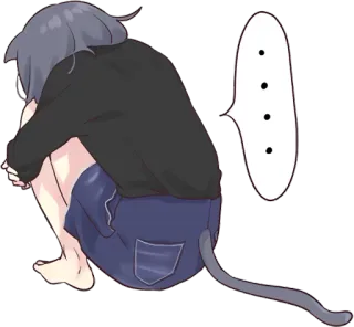 😔 anime, catgirl, sad, crying telegram sticker
