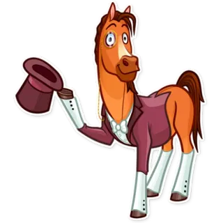 👋 cheval, dessin animé, animal, équin, haut-de-forme, personnage, robe, illustration telegram sticker
