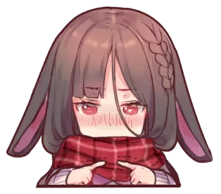 😶 anime girl, blush, cute, scarf, rabbit ears, cartoon, chibi telegram sticker