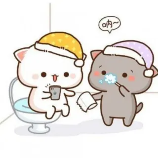 🐱 吶~ chats, mignon, dessin animé, toilettes, pyjama, kawaii telegram sticker