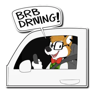 🚗 BRB DRIVING! conducción, coche, furry, animal, vuelvo enseguida, dibujos animados telegram sticker