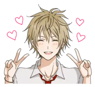 ✌ Anime, Dấu hiệu hòa bình, Trái tim, Dễ thương, Hoạt hình, Vui vẻ, Cười telegram sticker