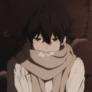 💞 Anime, Ragazzo, Sciarpa, Ritratto, Personaggio, Serio, Triste telegram sticker
